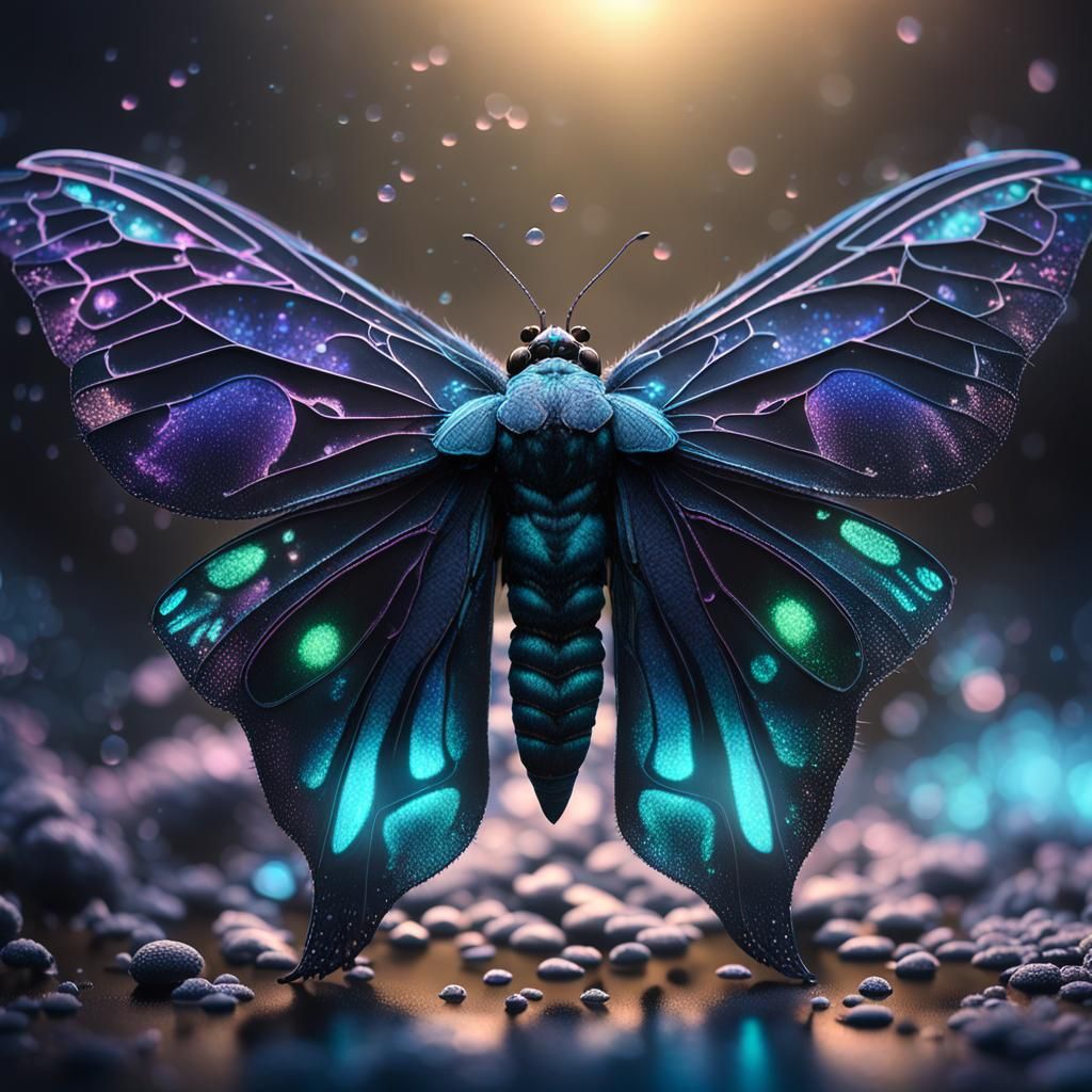 Giant Moth Silhouette in Iridescent Smoke