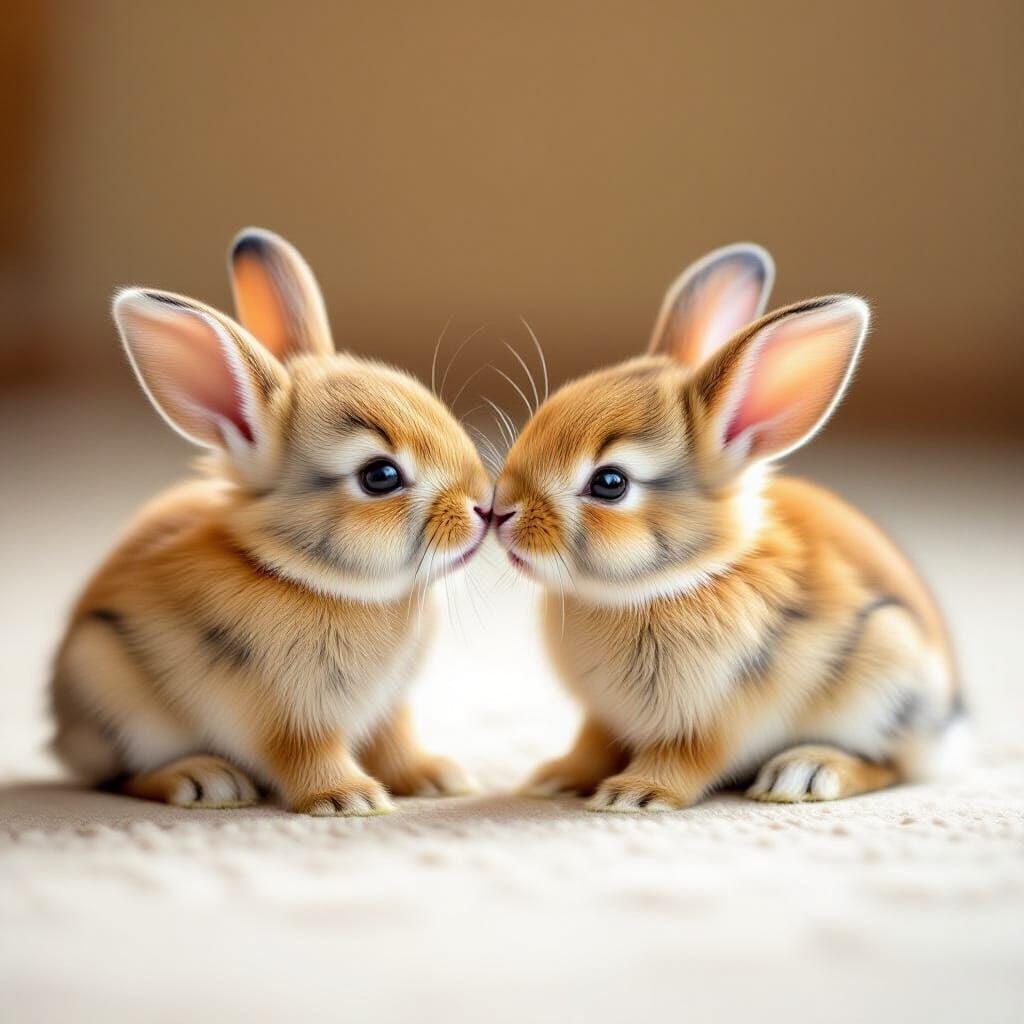 Two Baby Bunnies Kissing