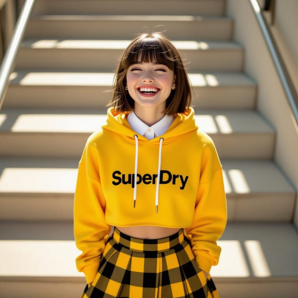 Happy Teen on Campus in Drone Photograph