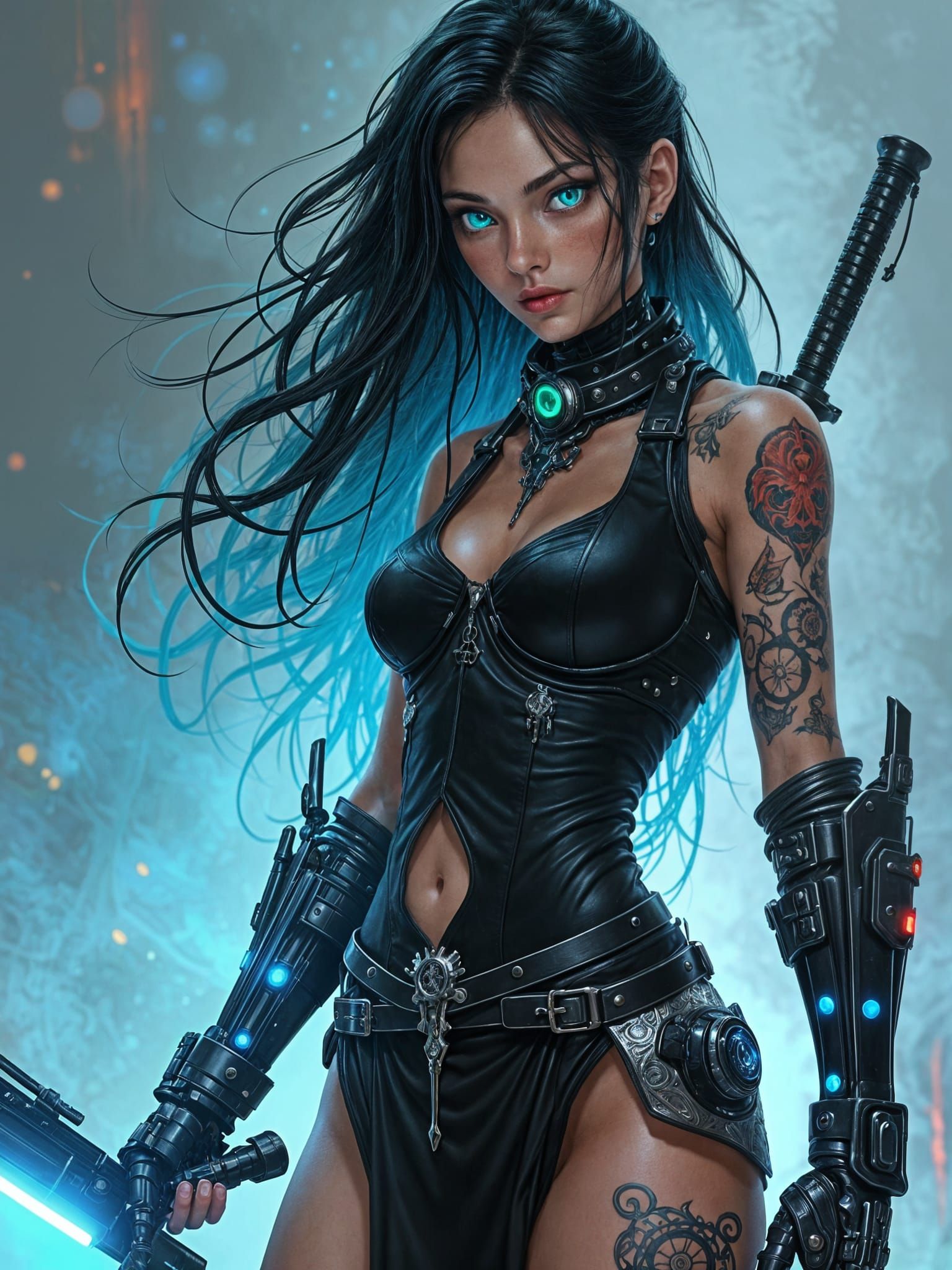 Cyberpunk Woman with Cybernetic Enhancements in Anime Style