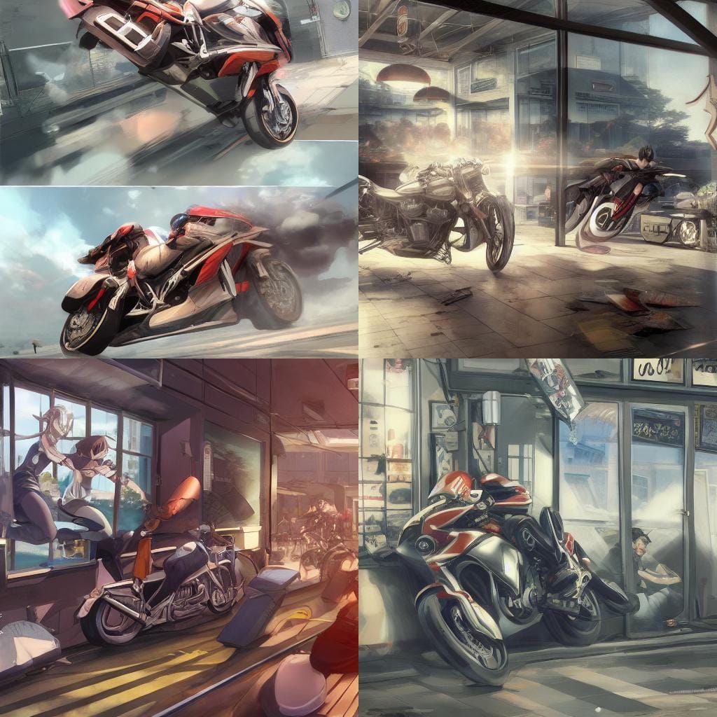 Motorcycle Bar Crash: Detailed 3D Anime Art