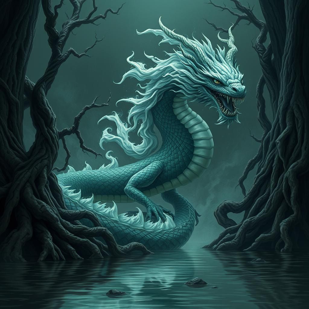 River Dragon Emerges in Baroque 8-bit Style