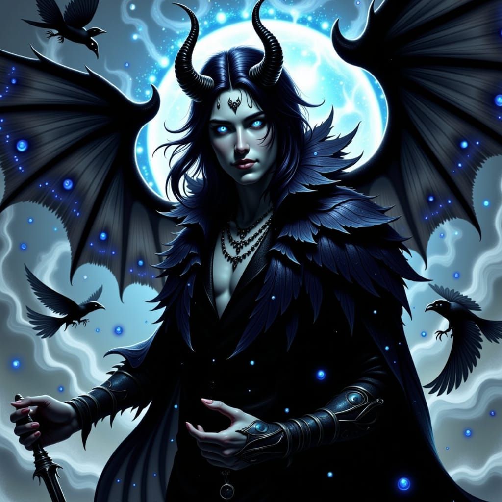 Pale Demon Havoc Surrounded by Ravens in Gothic Style