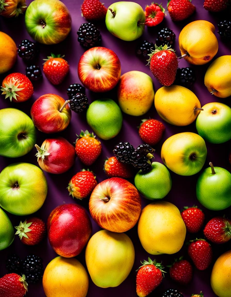 Macrophotography of Bountiful Fresh Fruits in Vibrant Colors