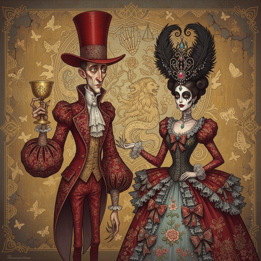 Fantastical Caricature in a Vintage Parlor