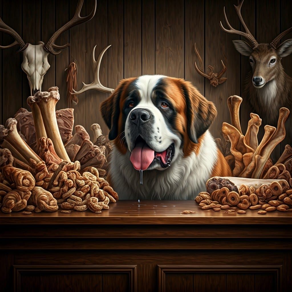 Saint Bernard in a Dog Treat Shop