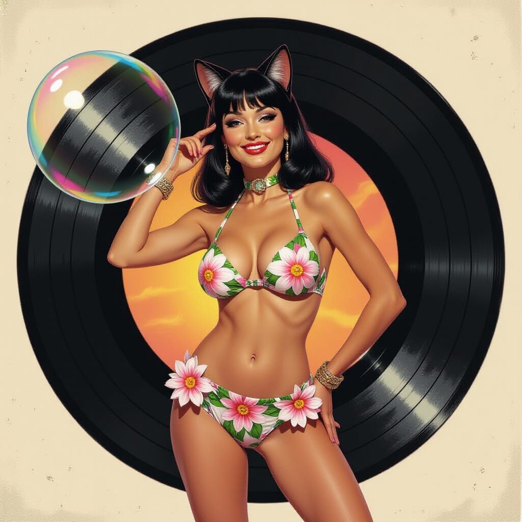 Futuristic DJ Catwoman in Sci-Fi Comic Style