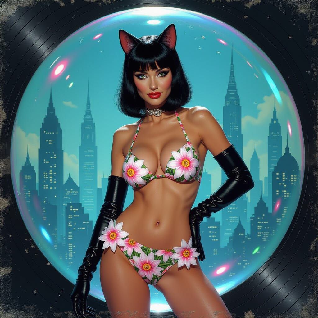 Futuristic Catwoman in Sci-Fi Metropolis