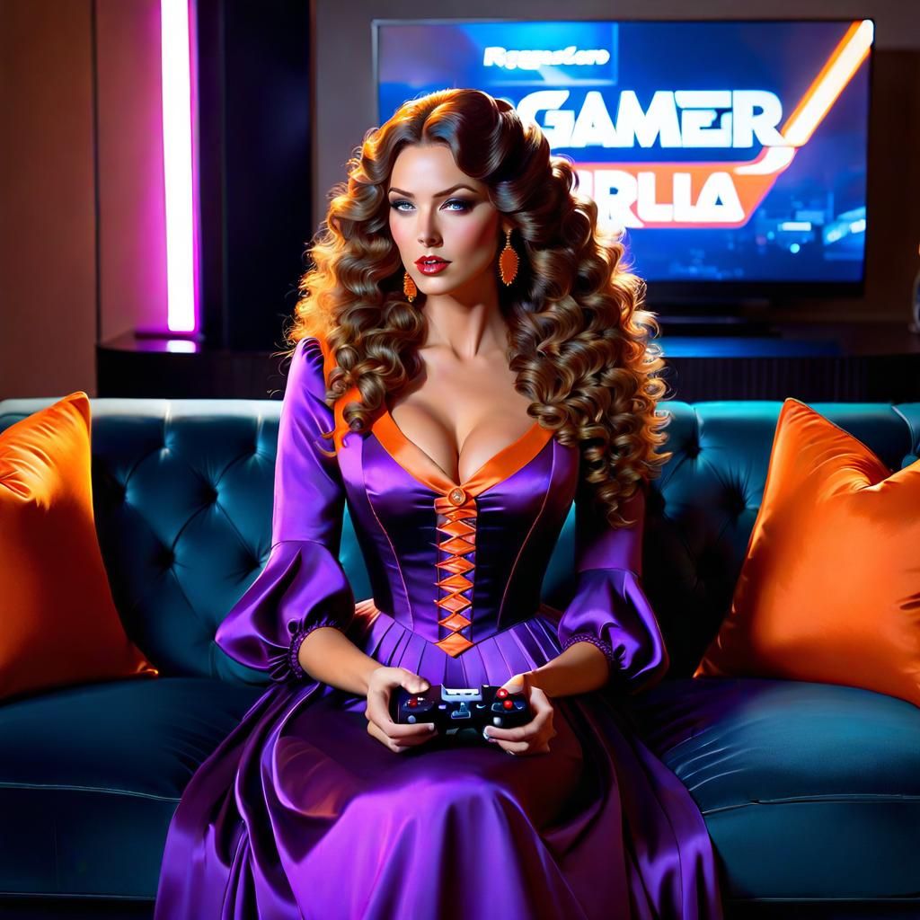 Gamer Girl in Regency Dress Art Deco Style