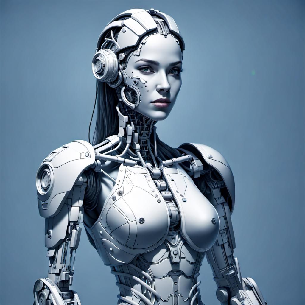 Detailed Blueprint of a Female Cyborg