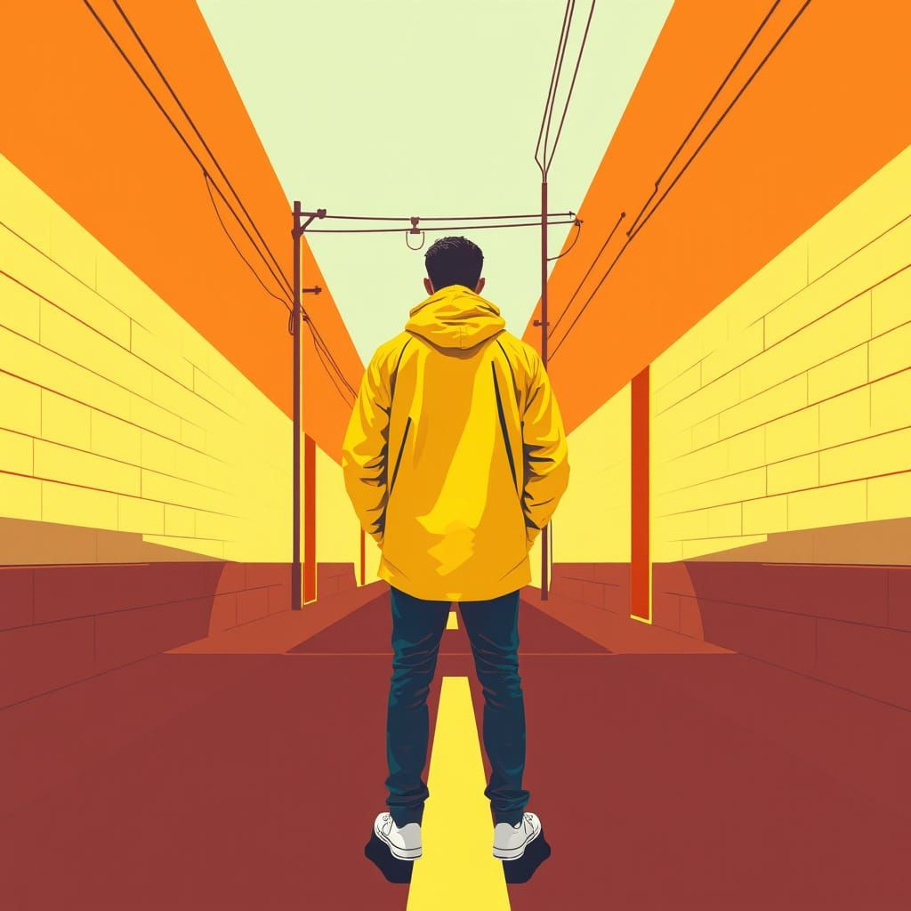 Man in Yellow Jacket: Pop Art Alley Scene