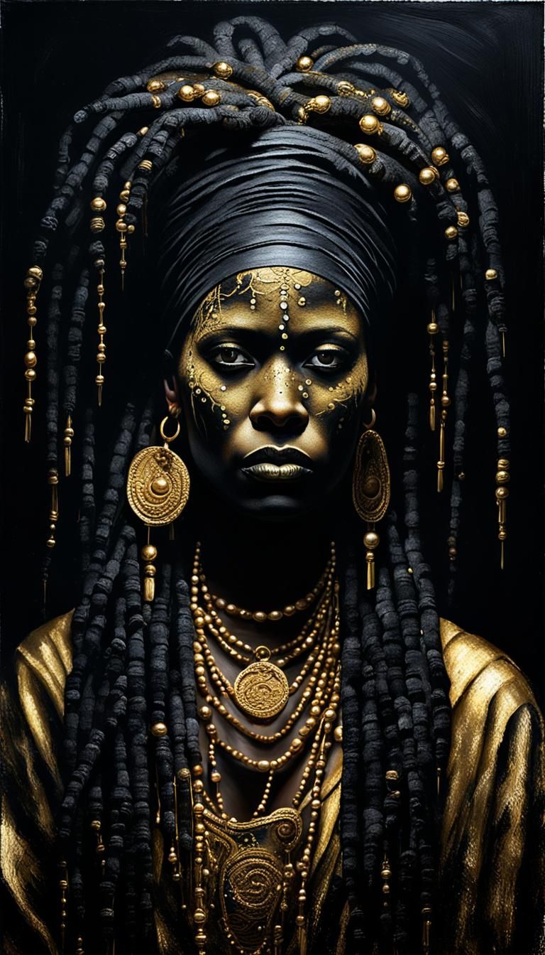 Voodoo Queen Portrait at Crossroads in Grunge Style