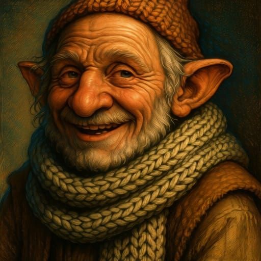Grizzled Gnome Mendicant With Knit Scarf
