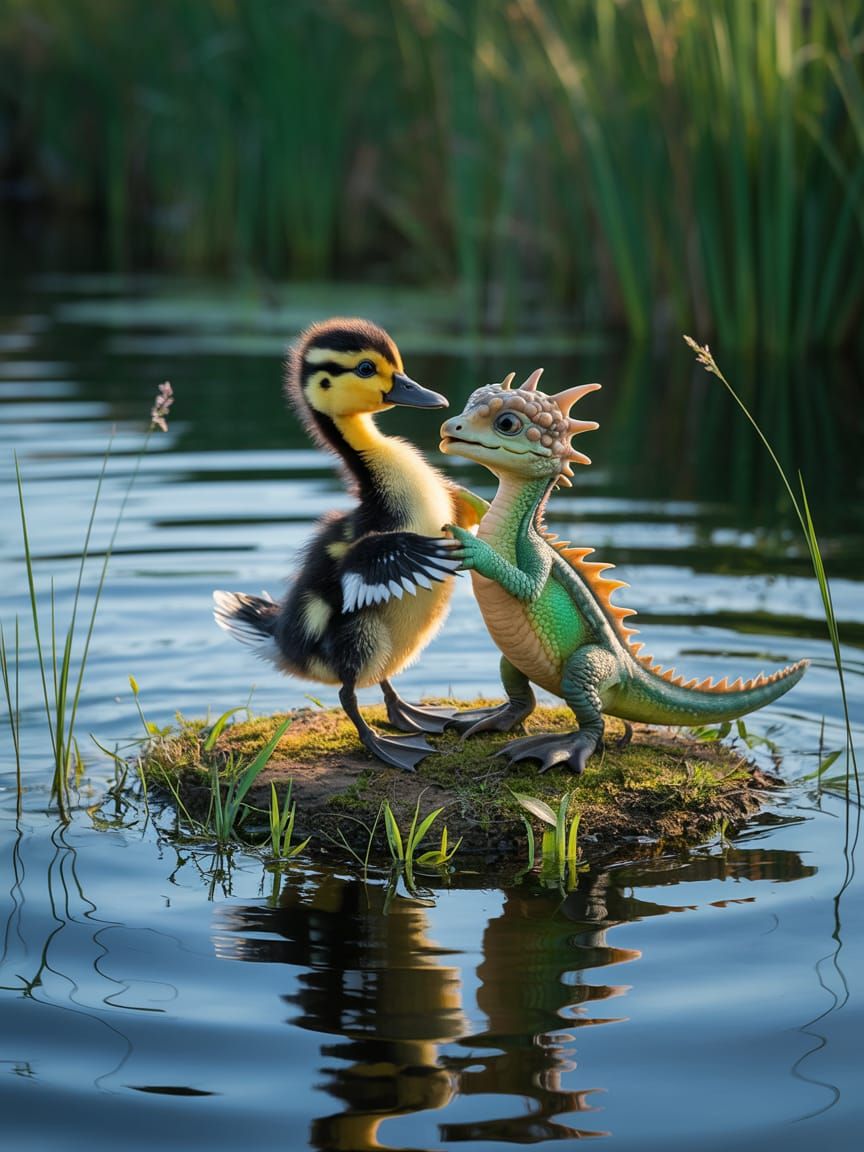 Duckling and Dragon Tango on Lake Island