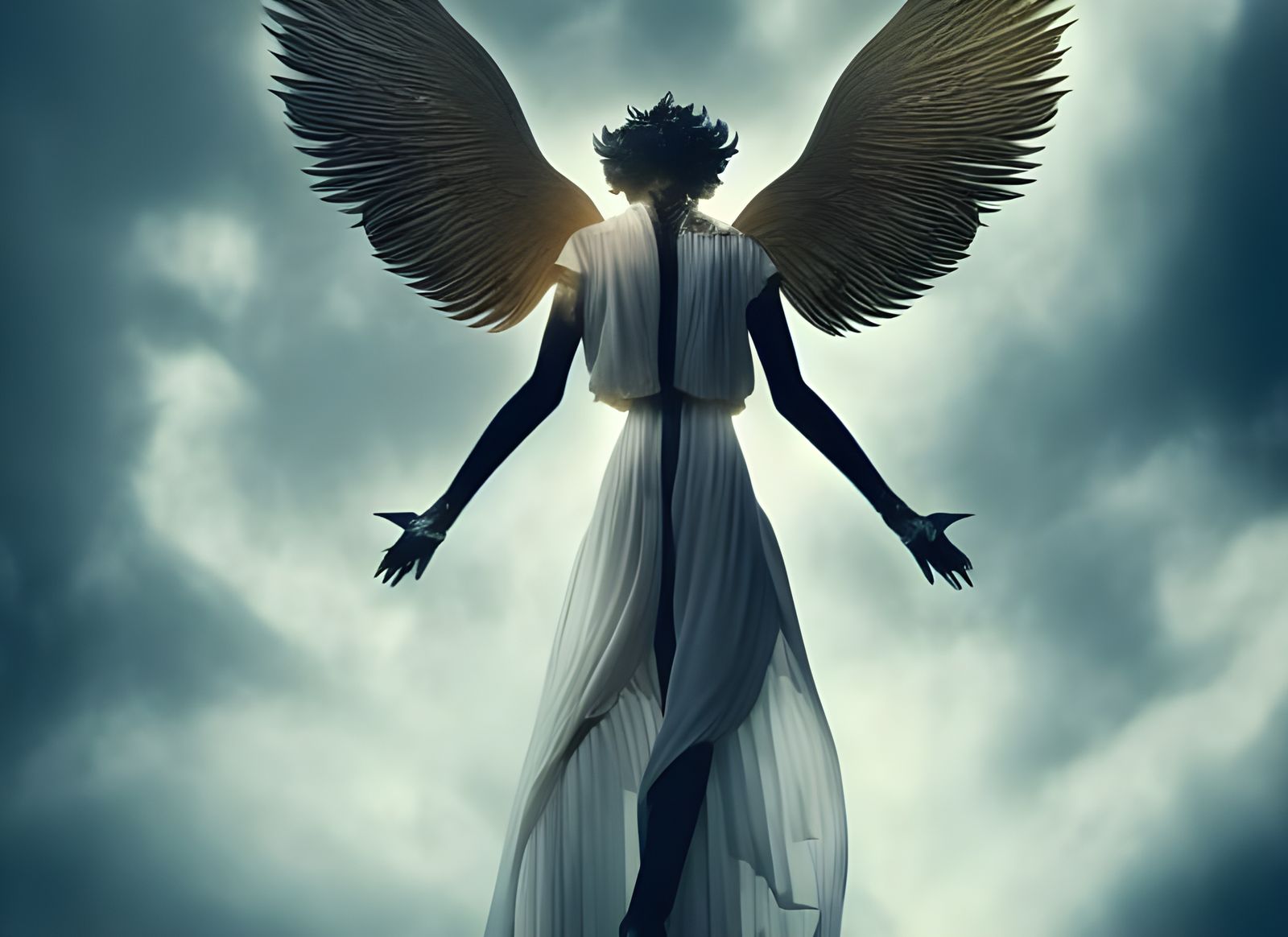 Clockwork Angel Descending in Retro Photograph