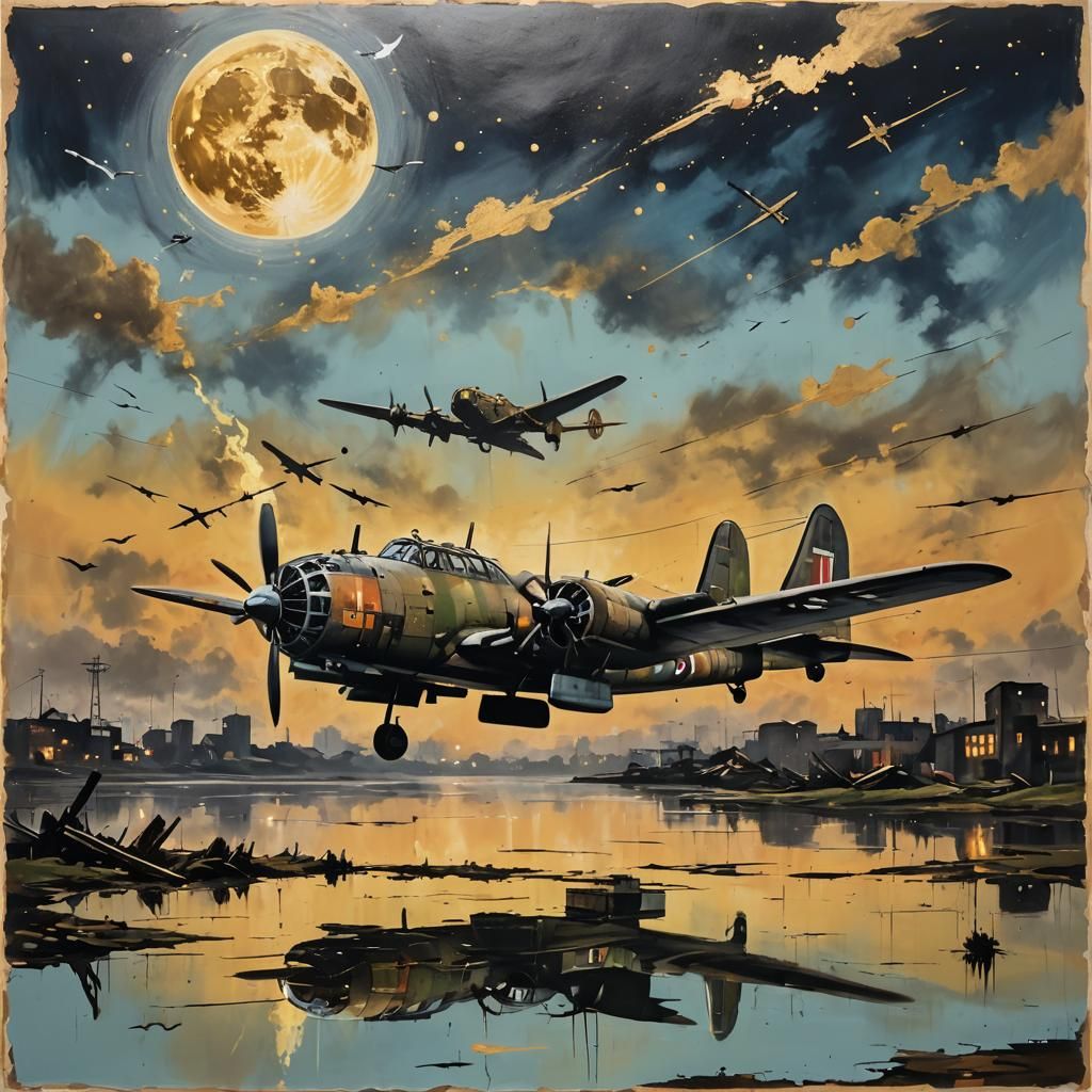 WWII Plane Ascends to Peace in Golden Sky