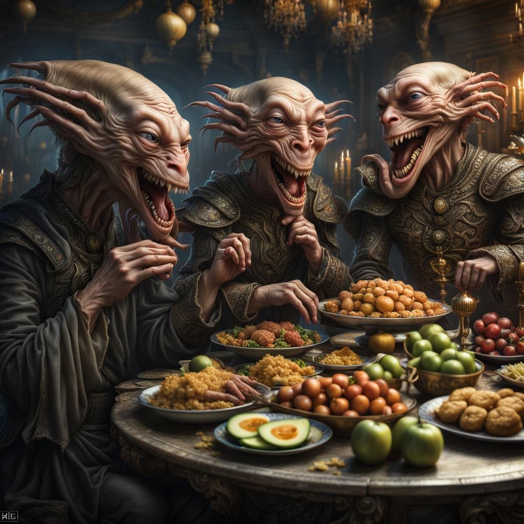 Dreamlike Alien Feast: Photorealistic Bizarre Art