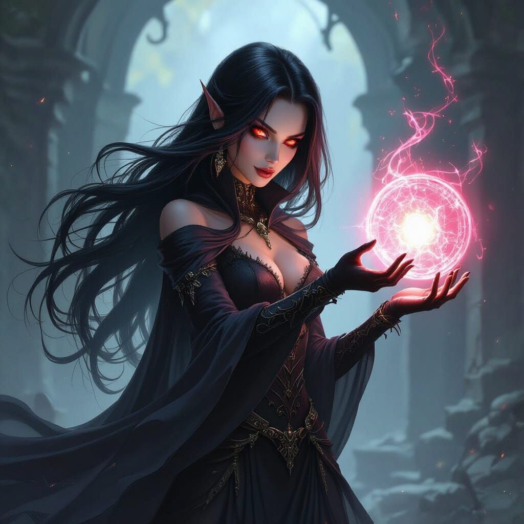 Dark Fantasy Spider-Mage Casting Spell in Ruins
