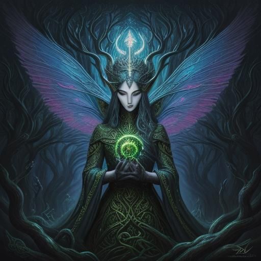 Surreal Fairy Elf in Mystical Forest as Impasto Art