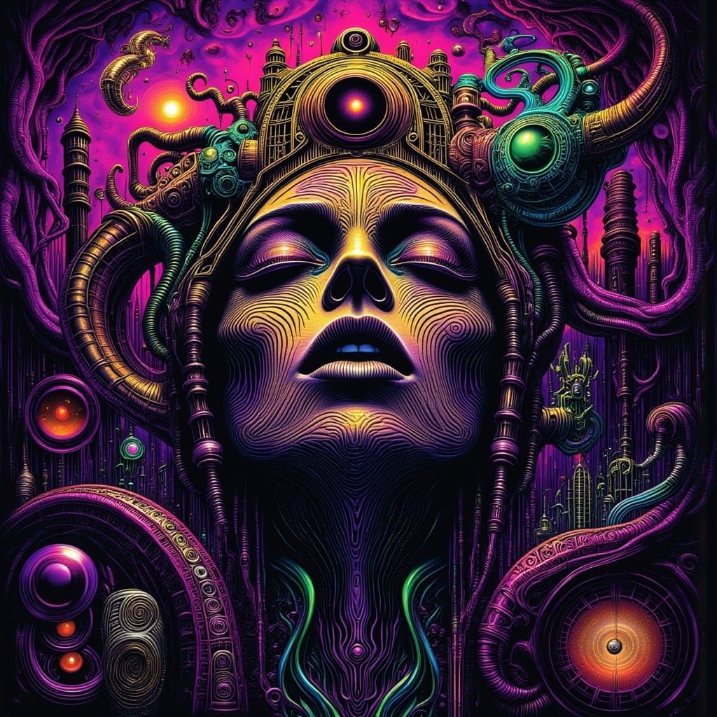 Biopunk Alien with Tentacles and Psychedelic Patterns