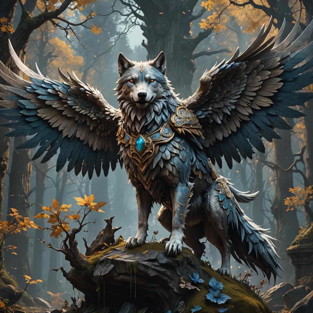 Detailed Matte Painting of a Wolf Angel
