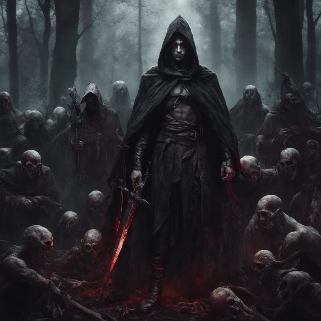 Dark Elf Rogue in Haunted Forest, Gothic Horror