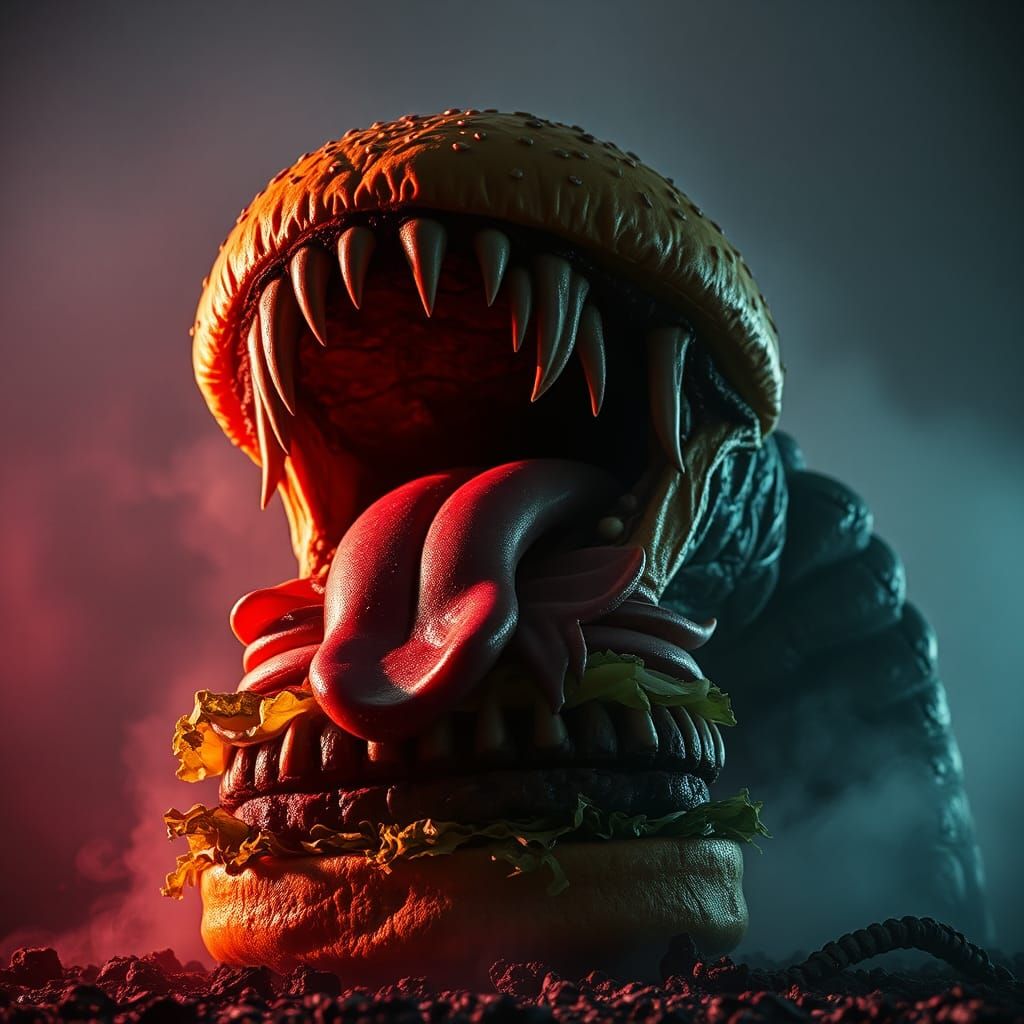 Razor-Toothed Monster Hamburger Roaring, Cinematic Still
