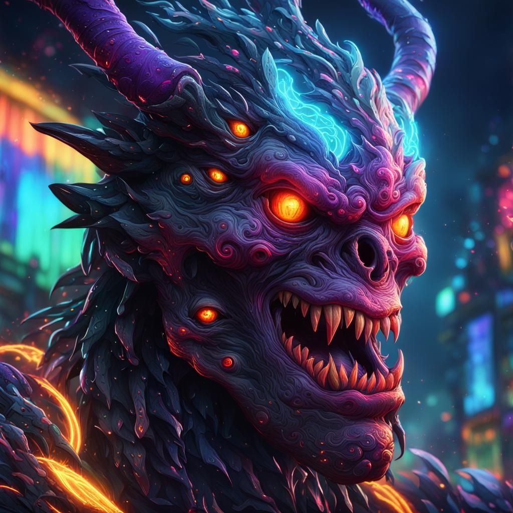 Fantasy Monster in Digital Art with Neon Lights