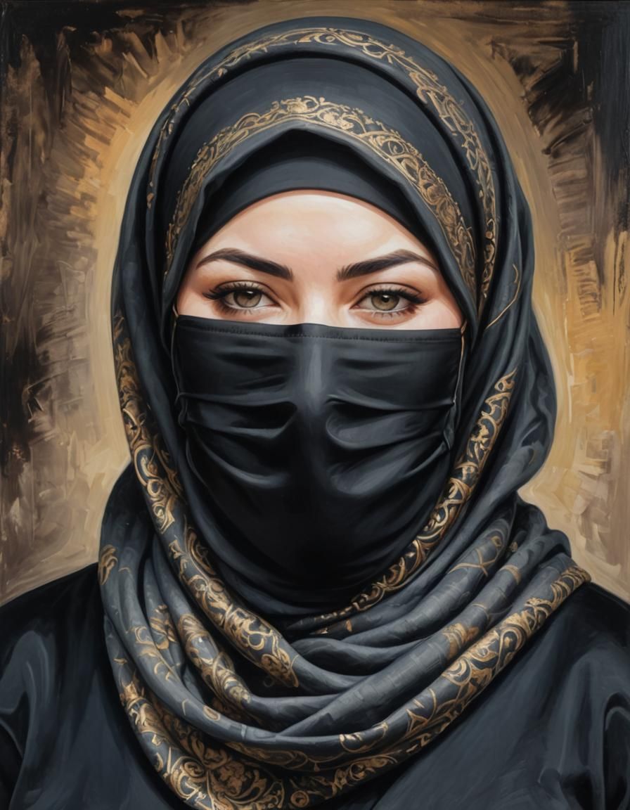Curvy Woman in Hijab: Impressionist Oil Portrait