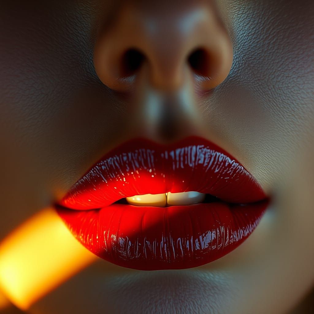 Vibrant Crimson Lips in Cinematic Futurism Style