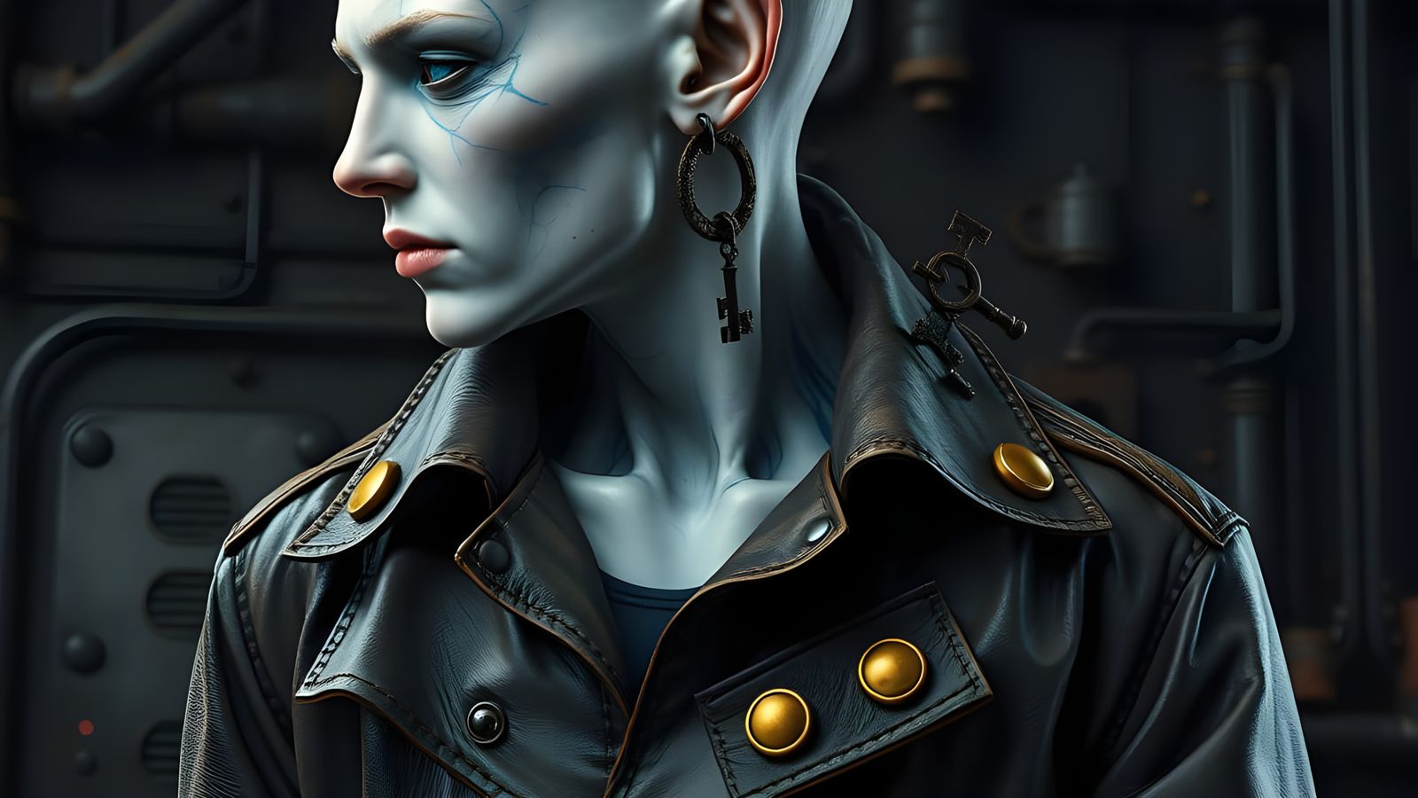 Steampunk Engineer in Dark Industrial Aesthetic