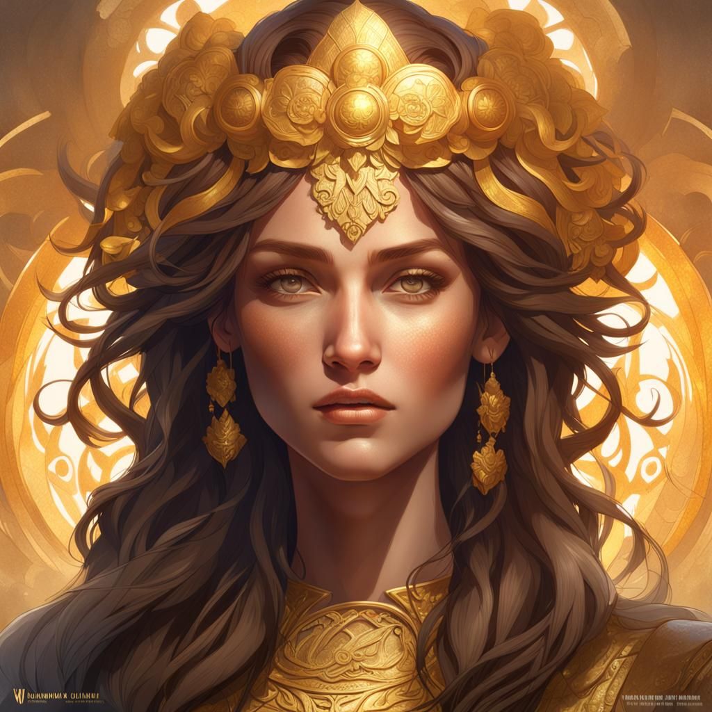 Golden Mother Goddess Portrait in Hyperdetailed Style