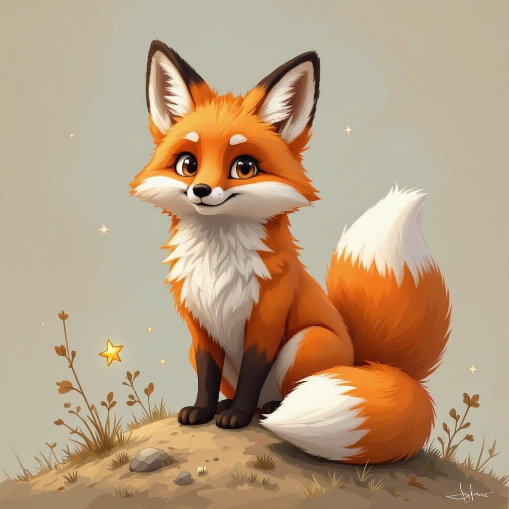 Playful Fox on Mound in Painterly Style