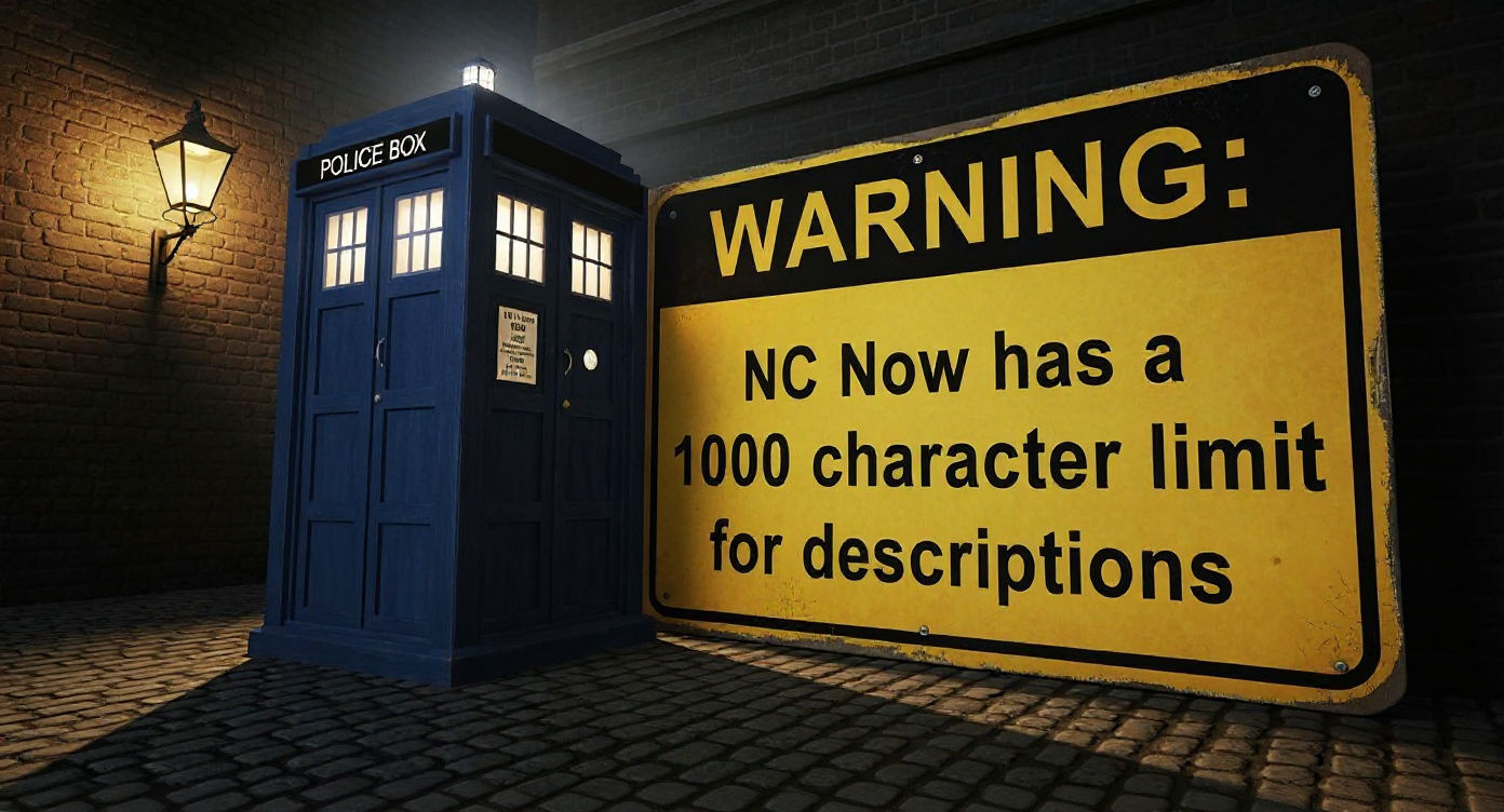 Humorous TARDIS Warning Sign: Character Limit