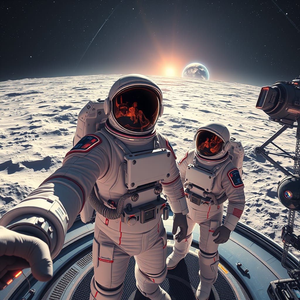 Lunar Space Base with Futuristic View of Europe and Earth