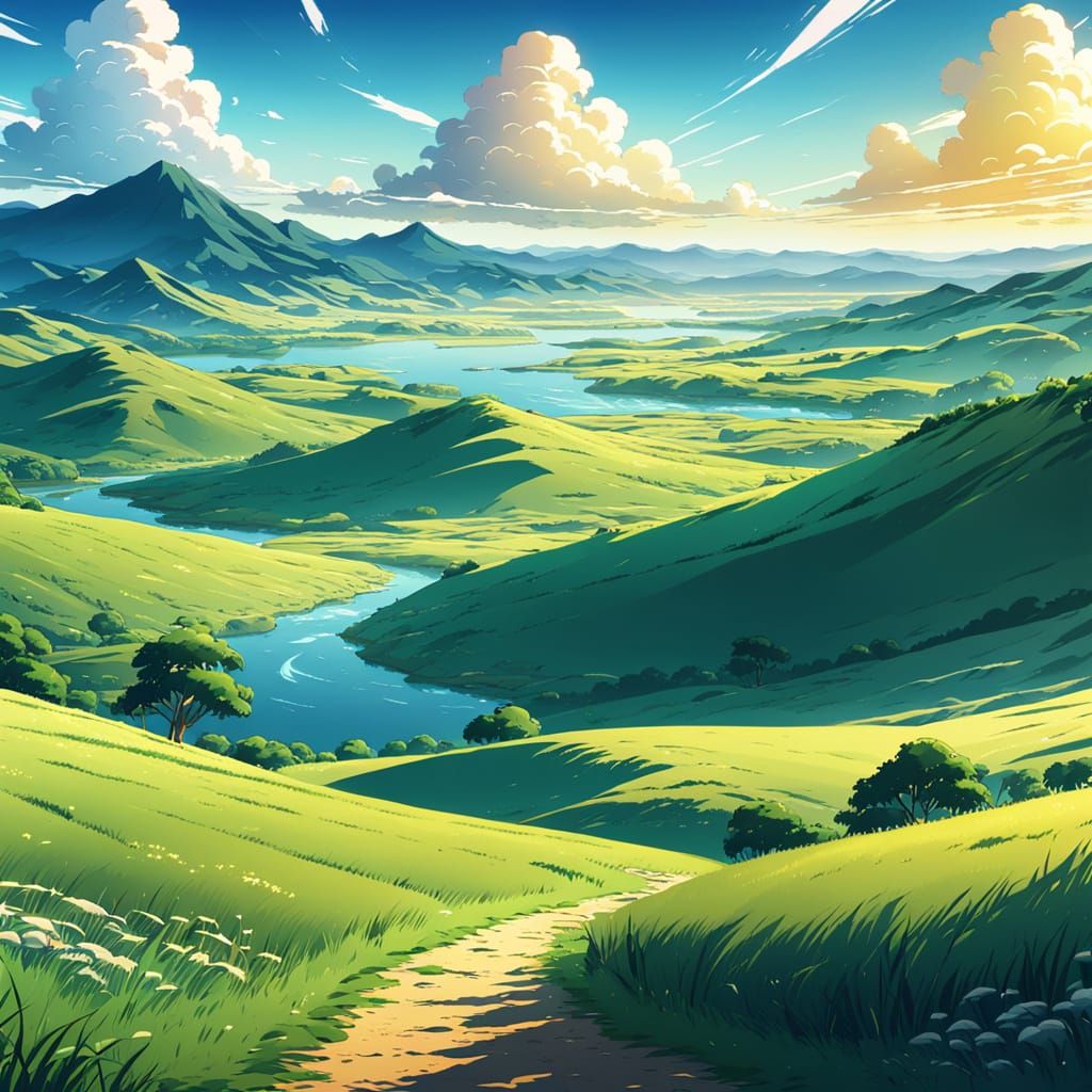 Surreal Anime Landscape with Vibrant Cel-Shaded Style