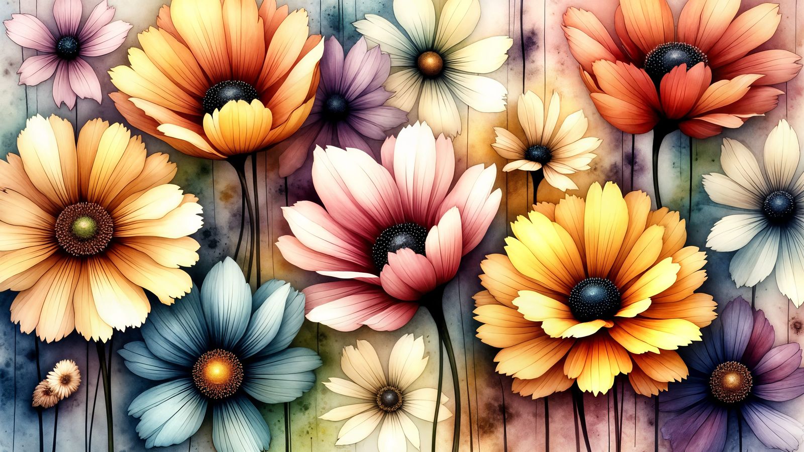 Vibrant Abstract Floral Explosion in High-Energy Watercolour...