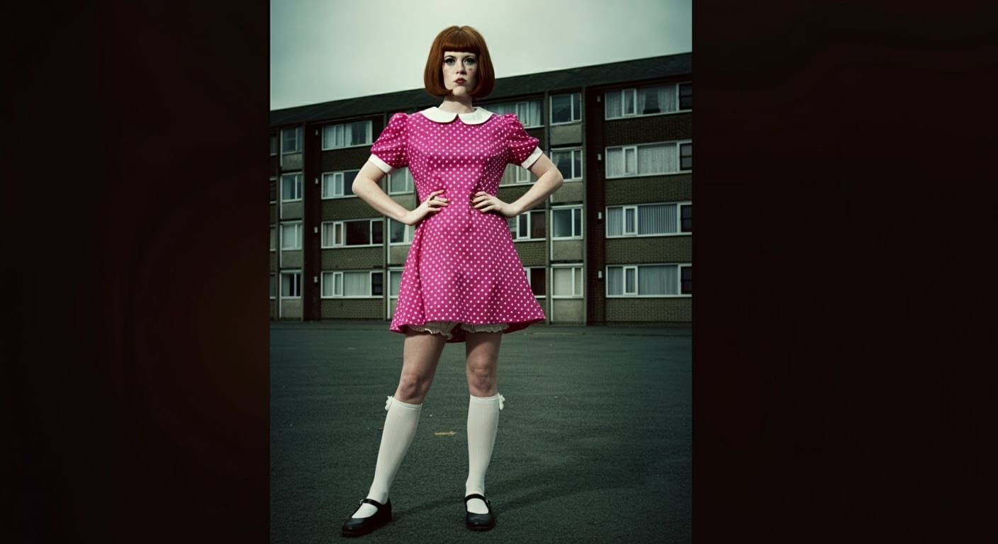 Vintage Giallo-Style Woman in Electric Pink Mini Dress Amids...