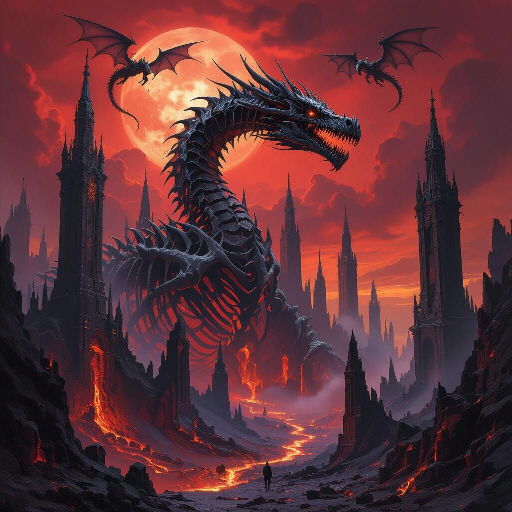 Dragon Necropolis with Gothic Spires in Dark Fantasy Style