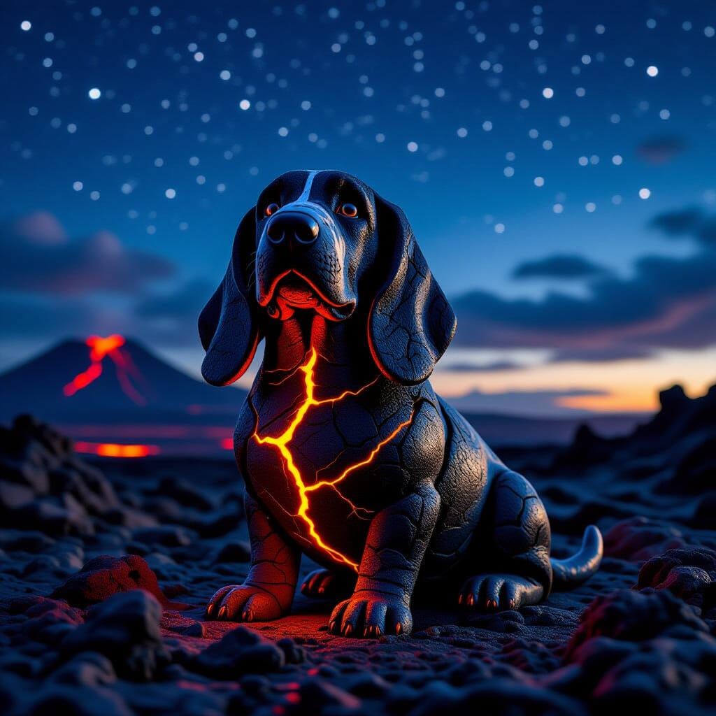 Basset Hound Sculpture of Molten and Dry Lava