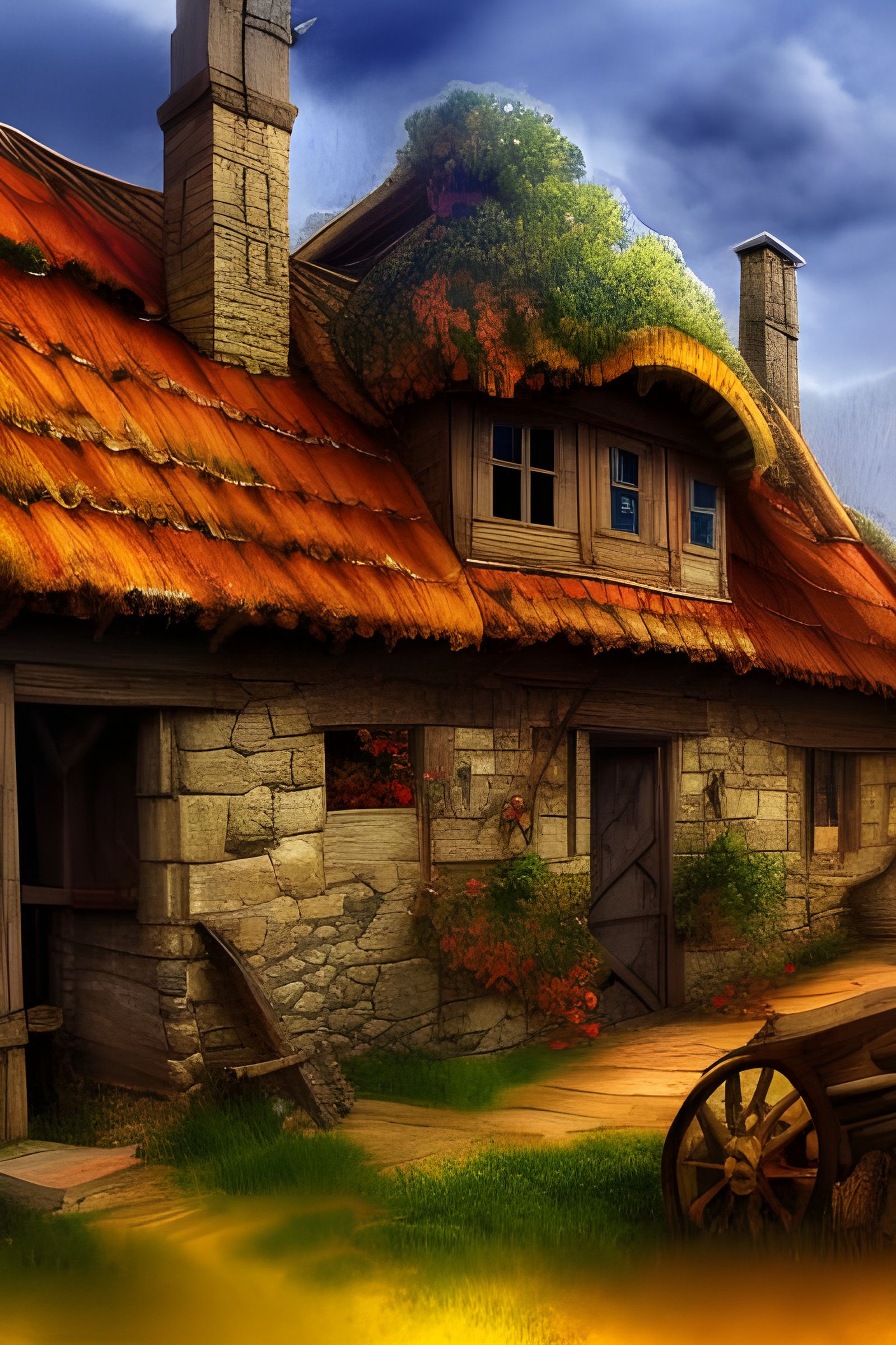 Detailed Medieval Farmstead in Watercolor Style