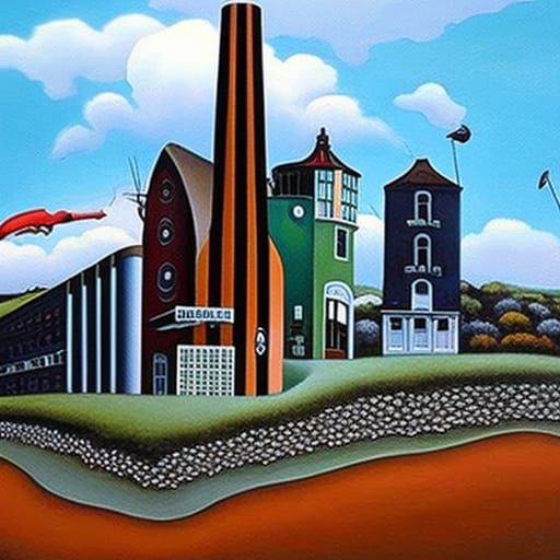 Surreal Regionalist Painting of the Daily Grind