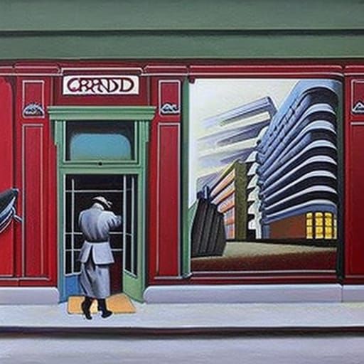 Drab Surreal Regionalist Painting of the Daily Grind
