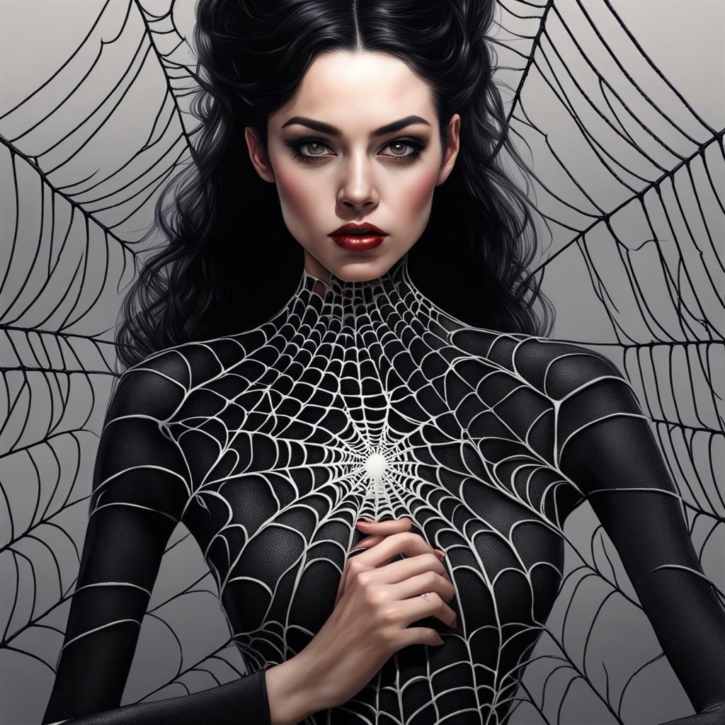 Hyperrealistic Spider Queen in Web Dress