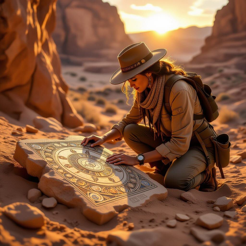 Archaeologist Uncovers Ancient Tablet at Sunset