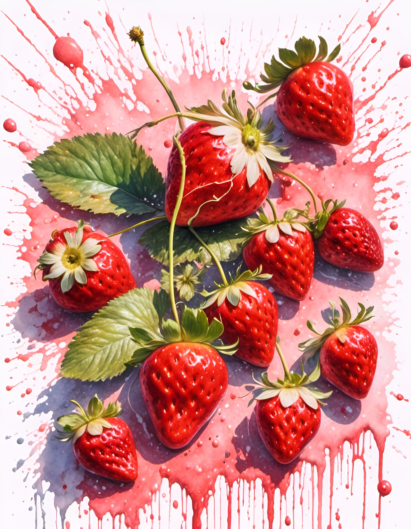 Watercolor Strawberry Border in Anime Style