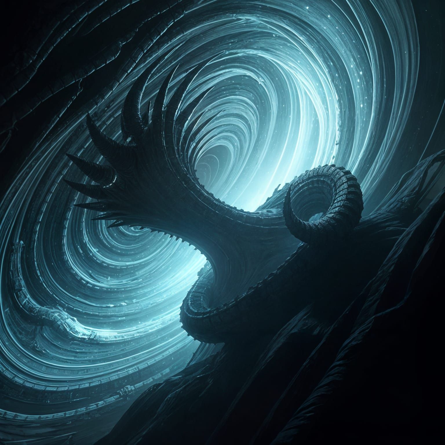 Alien Creature Nesting in Vortex Black Hole