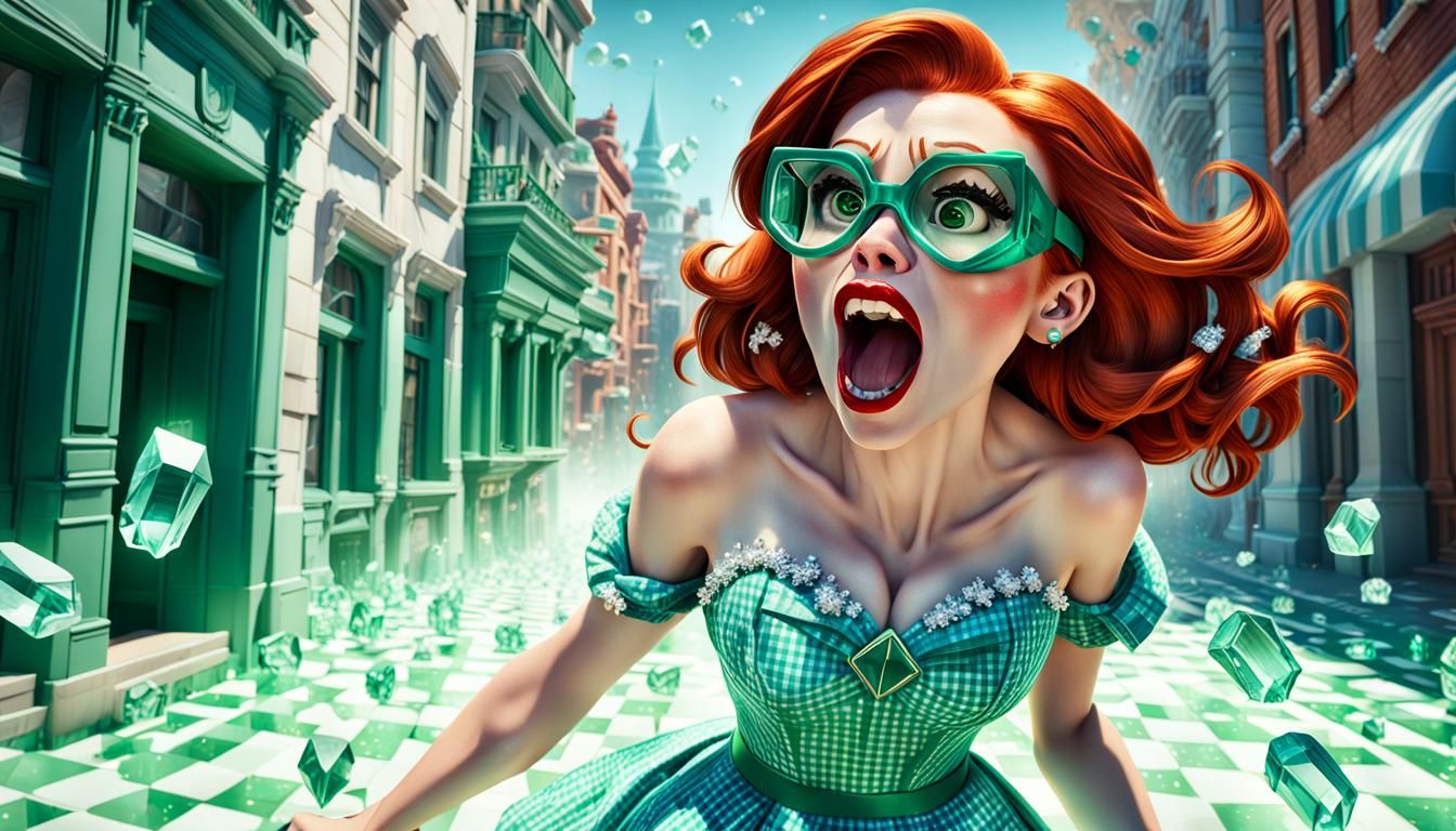 Shocked Redhead in Crystal City, 3D Digital Art