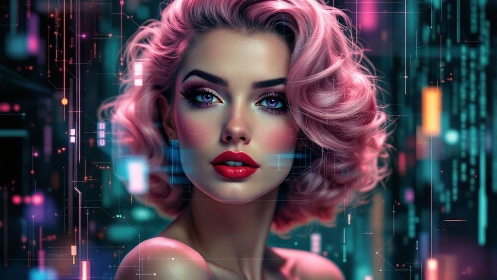 Digital Avatar Pin-Up in Glitch Art Style