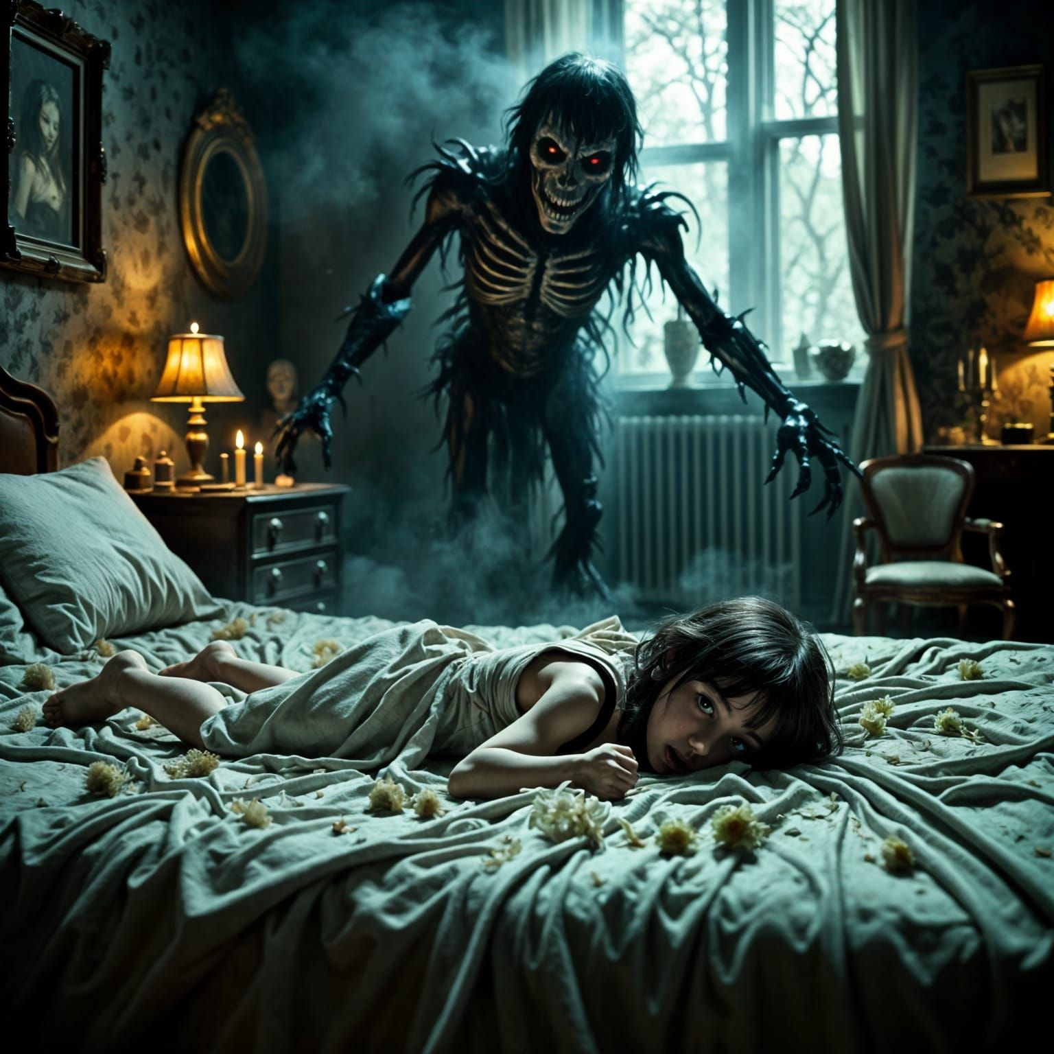 Dark Fantasy Nightmare Scene in Watercolor